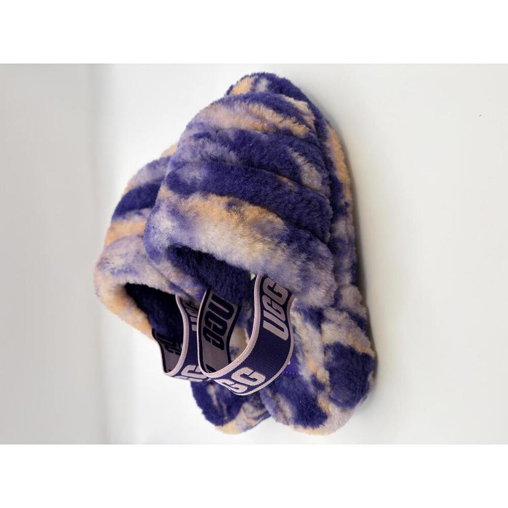 UGG Fluff Yeah Slide Tie Dye Purple Peach Shearling Platform Slippers Size 6 - Picture 4 of 14